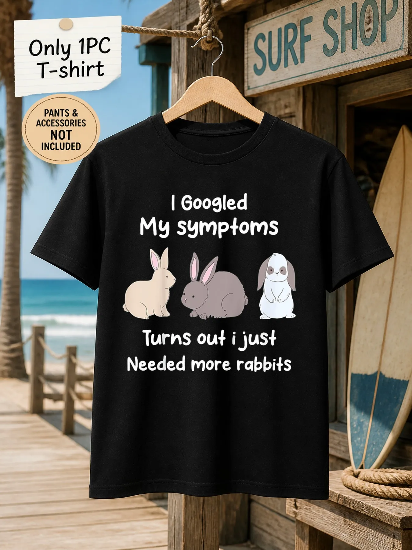 1pc Men'S Graphic T-Shirt Funny Rabbit Print I Googled My Symptoms Turns Out I Just Needed More Rabbits Short Sleeve Crew Neck