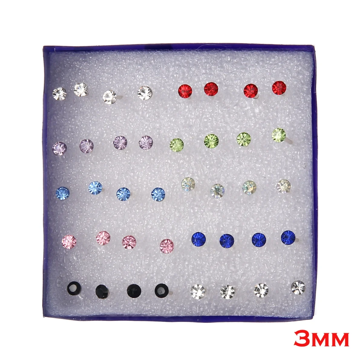 20 Pairs Multicolored Rhinestone Stud Earrings Set