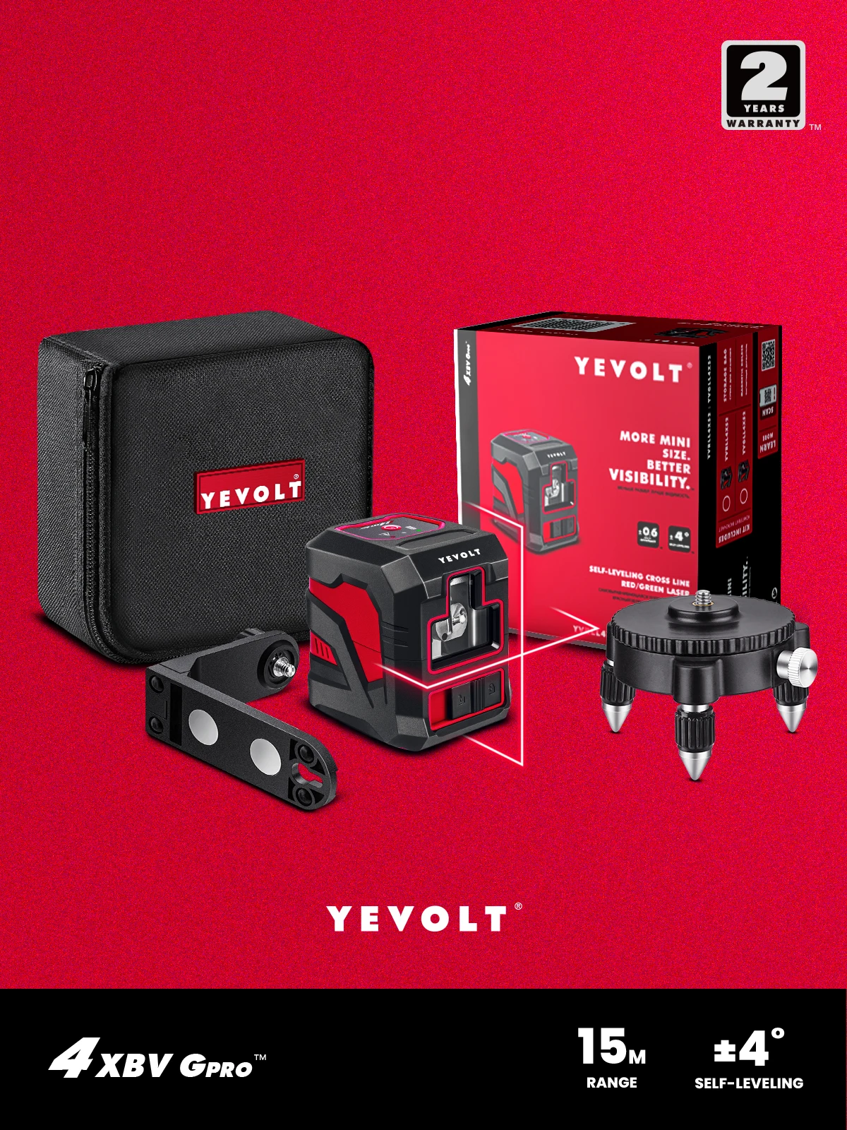 Yevolt Red Laser Level Kit Auto-nivelamento Ferramentas de Construção Suporte Magnético Base Rotativa Linha Cruzada Linhas Yvrll4xs2b1-b