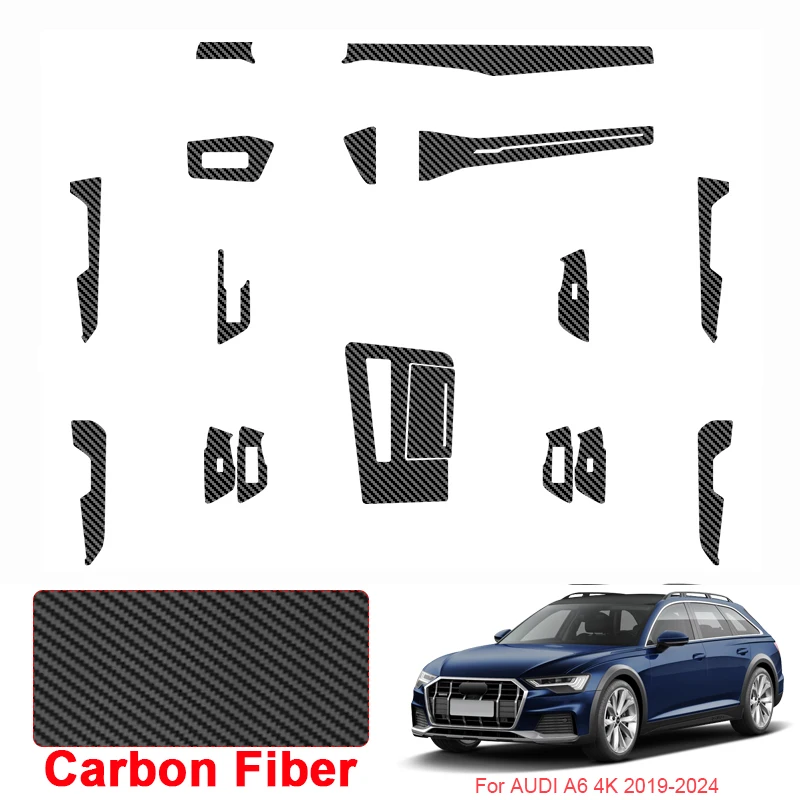 

For Audi A6 4K 2019-2024 Car Carbon Black Interior Sticker Lifting Window Panel Decal Gear Inner Door Protective Film Accessory
