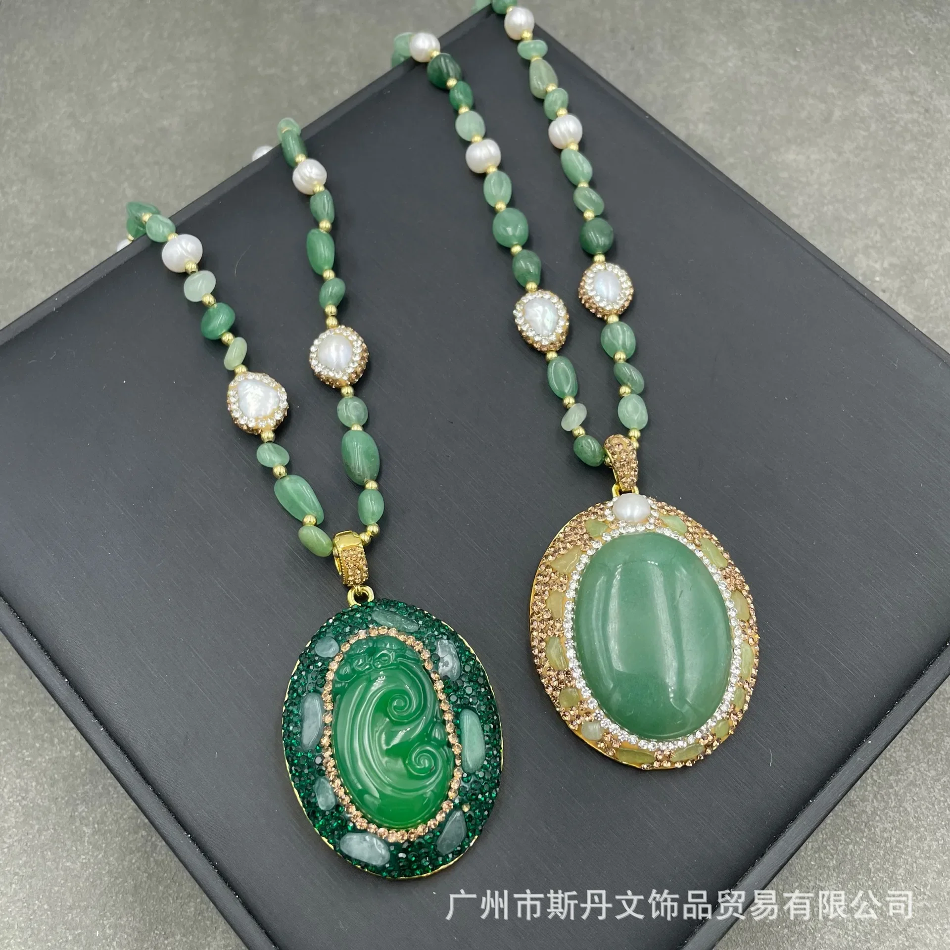 

Средневековое ожерелье из натурального халцедона с жемчугом, персонализированное ретро-изумрудное инкрустированное свитер-цепочка, сохранение цвета, гальваника, ручная работа