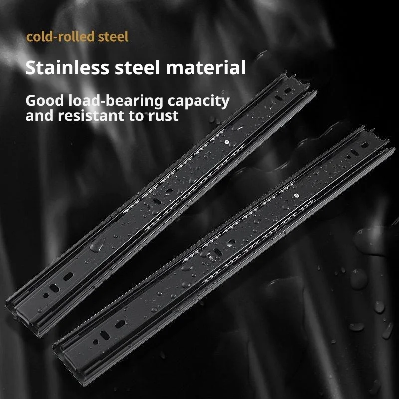 Silent Pulley Drawer Slideway, 3-Section Guide Rail Hardware for Wardrobe Cabinet Storage Organization