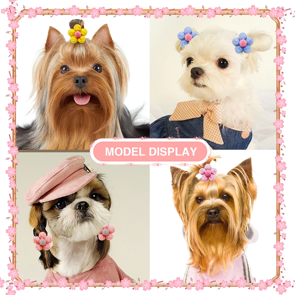 20 piezas lazos para mascotas con forma de flores, accesorios para el cabello, lazos hechos a mano para perros con bandas de goma, lazo para perros, productos de aseo para mascotas