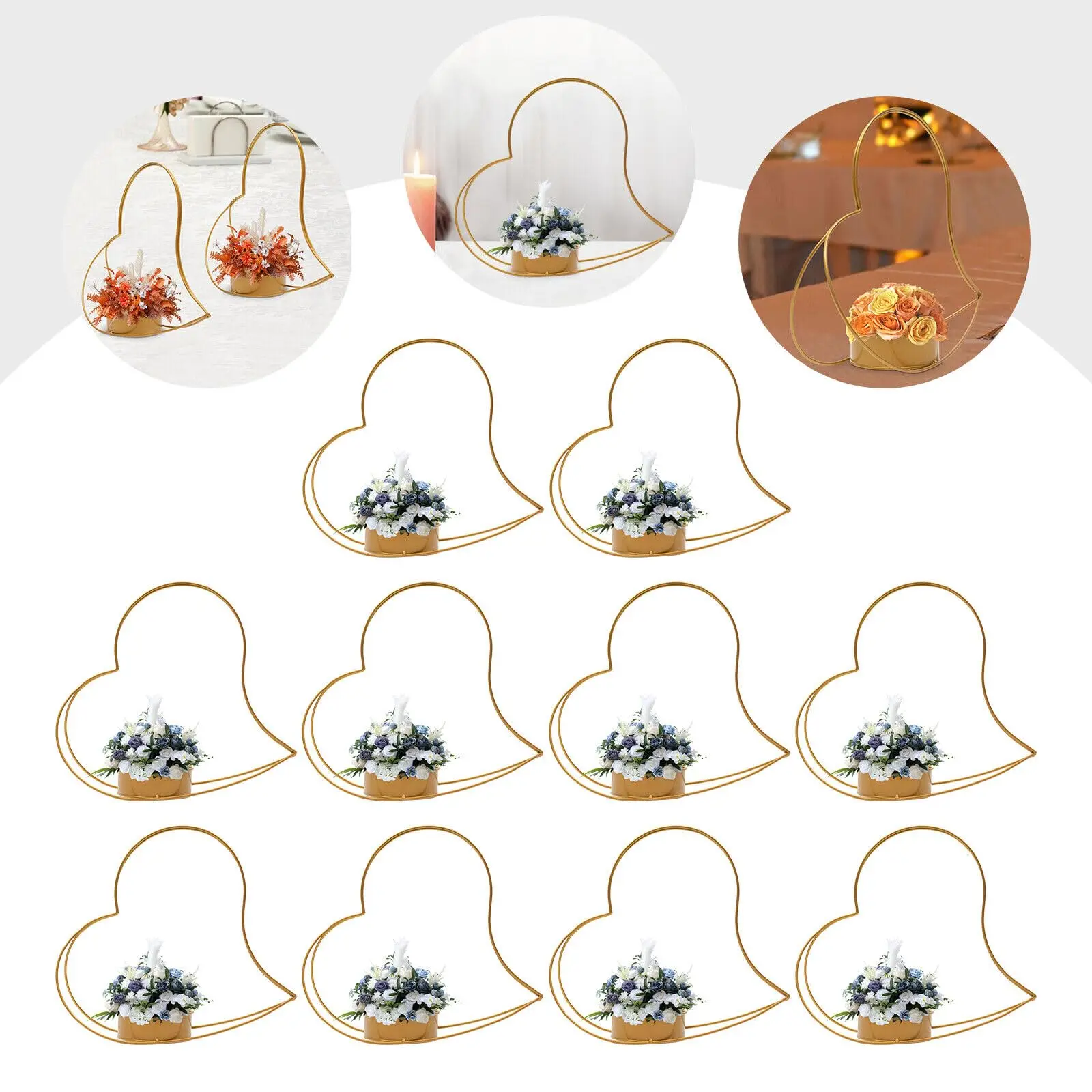 10 "vasos de ouro para peças centrais de casamento, peça central geométrica de metal dourada elegante peças centrais de casamento cestas de coração de pêssego fo