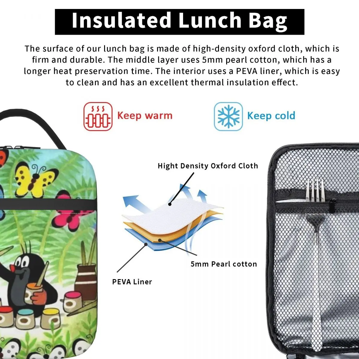 The Little Mole Krtek Anime borsa da pranzo isolata contenitore per pasti grande borsa termica Lunch Box Tote Beach Travel Girl Boy