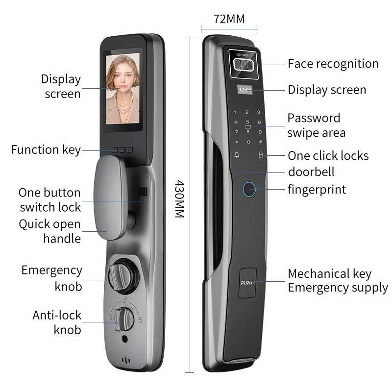 Puxin Q19 3D reconocimiento facial cerradura automática de huellas dactilares cerradura electrónica para el hogar contraseña cerradura inteligente