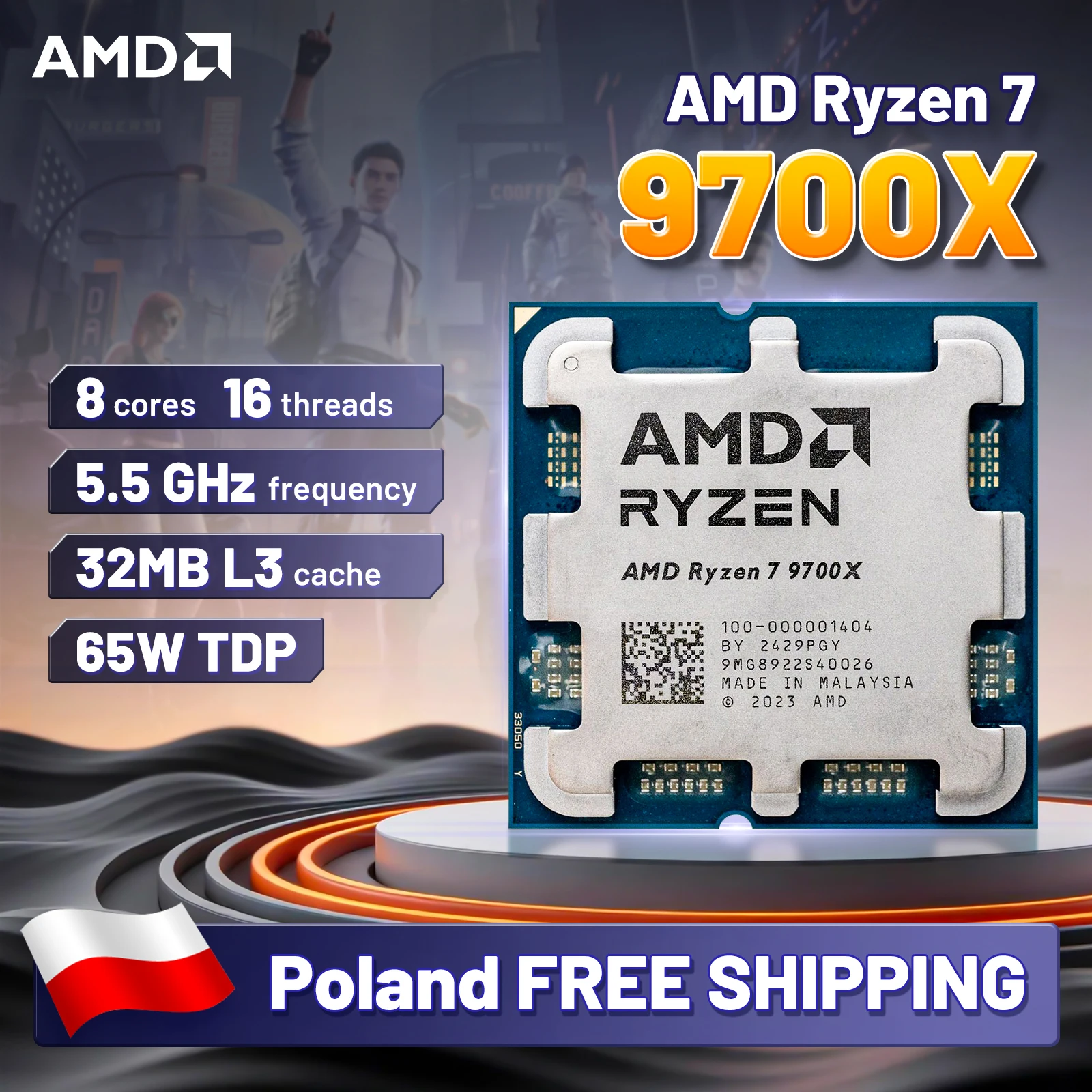 Procesador de Escritorio AMD Ryzen 7 9700X - 8 Núcleos / 16 Subprocesos, Alta Velocidad de Reloj, Gran Caché, para Juegos y Creación de Contenido