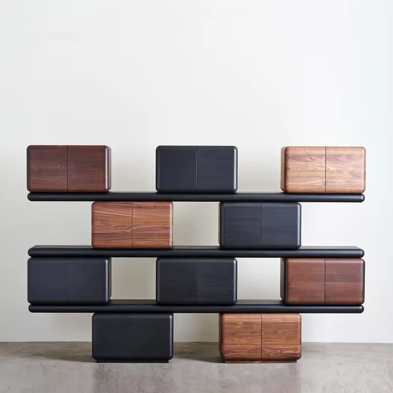 Minimalist wood grain multi-layer chest creative solid wood shelf geometric living room decorative cabinet