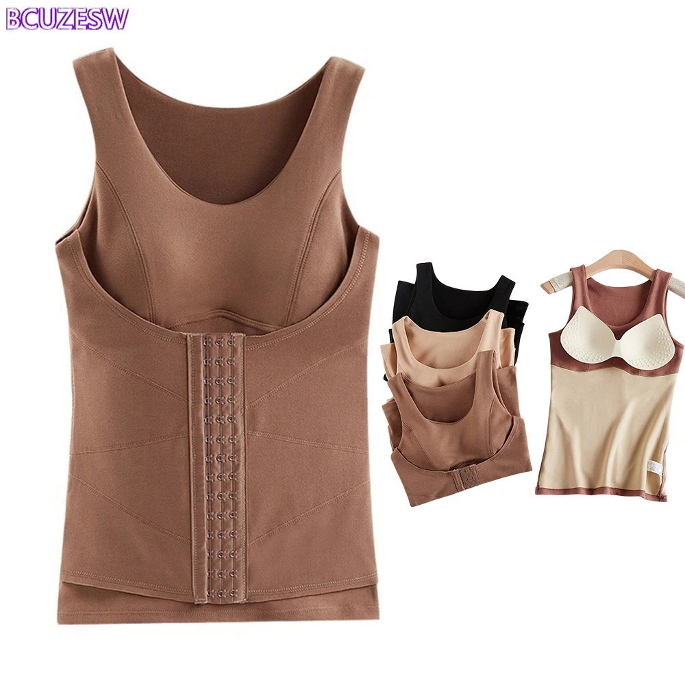 Velvet Warm Vest For Women Keep Warm Underwear Women Winter Thermo Shaping And Abdominal  Large Size Vest Tops With Bra Pad