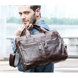 New Men Cow Leather Briefcase Men's Large Messenger Bag Vintage Document Shoulder Male Bag Office Handbag For Men Attache Case