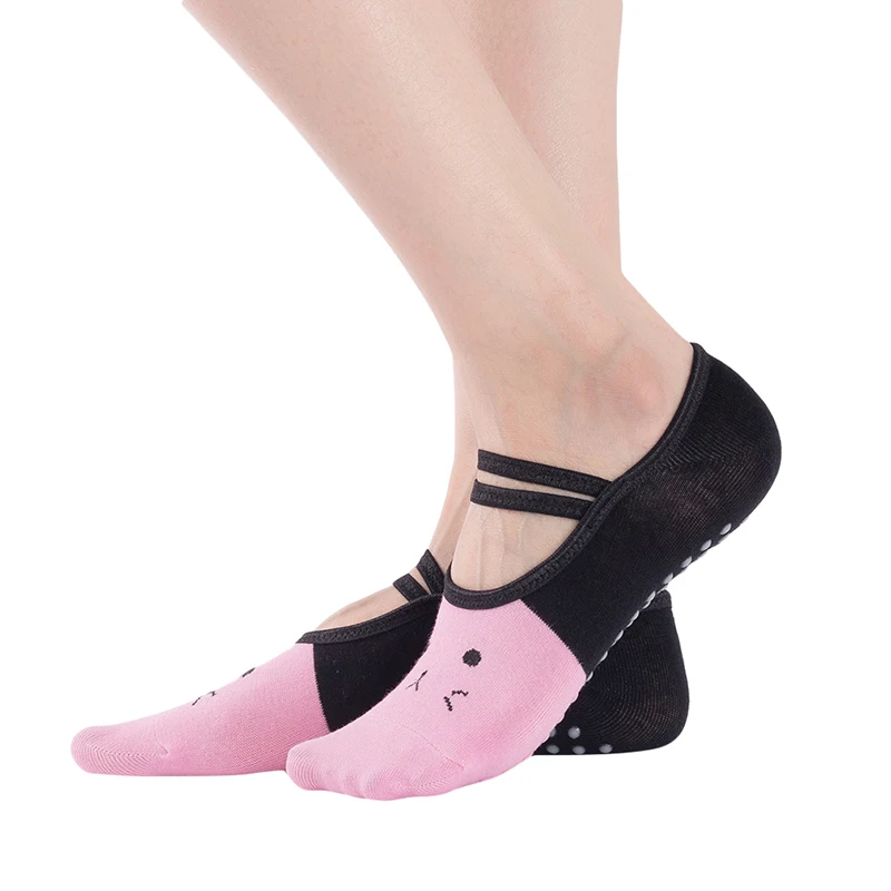 Calcetines de vendaje antideslizantes para hombre y mujer, medias de alta calidad, secado rápido, amortiguación, Pilates, Ballet, estampado de gato de dibujos animados