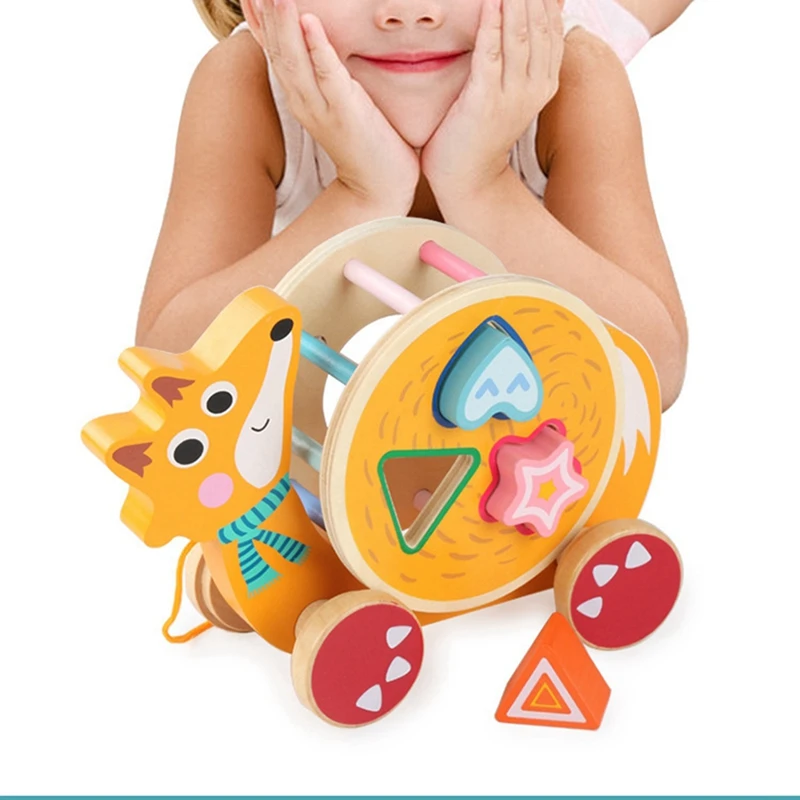 A84F-slak-sleepspeelgoed, bekroond houten kinderspeelgoed met vormclassificator en trekkoord.