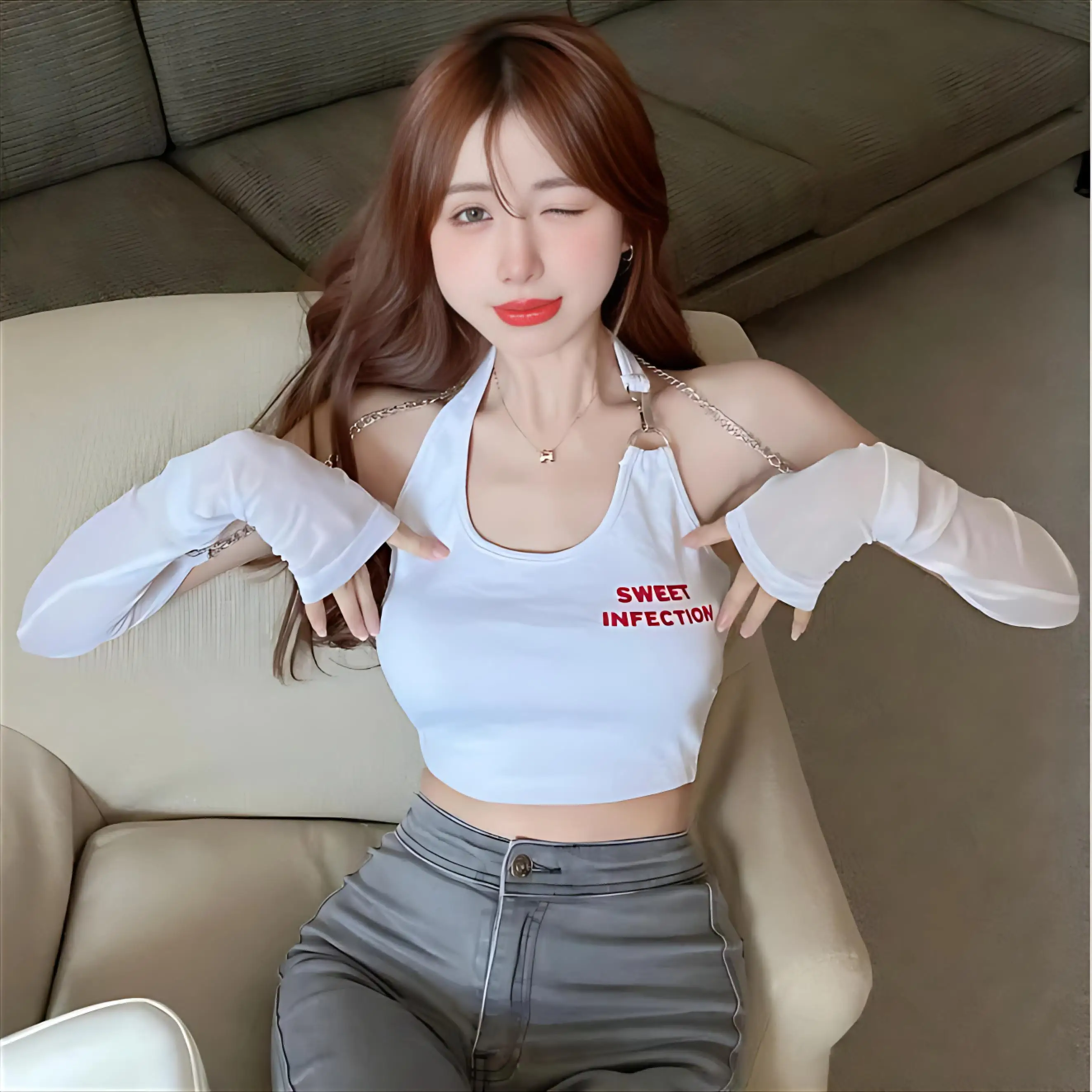 انفصال كم تي شيرت المرأة بلايز مثير الشتاء سميكة الملمس استرخاء ضمادة الشرير ملهى ليلي عصري مريح القوطية Gf #2