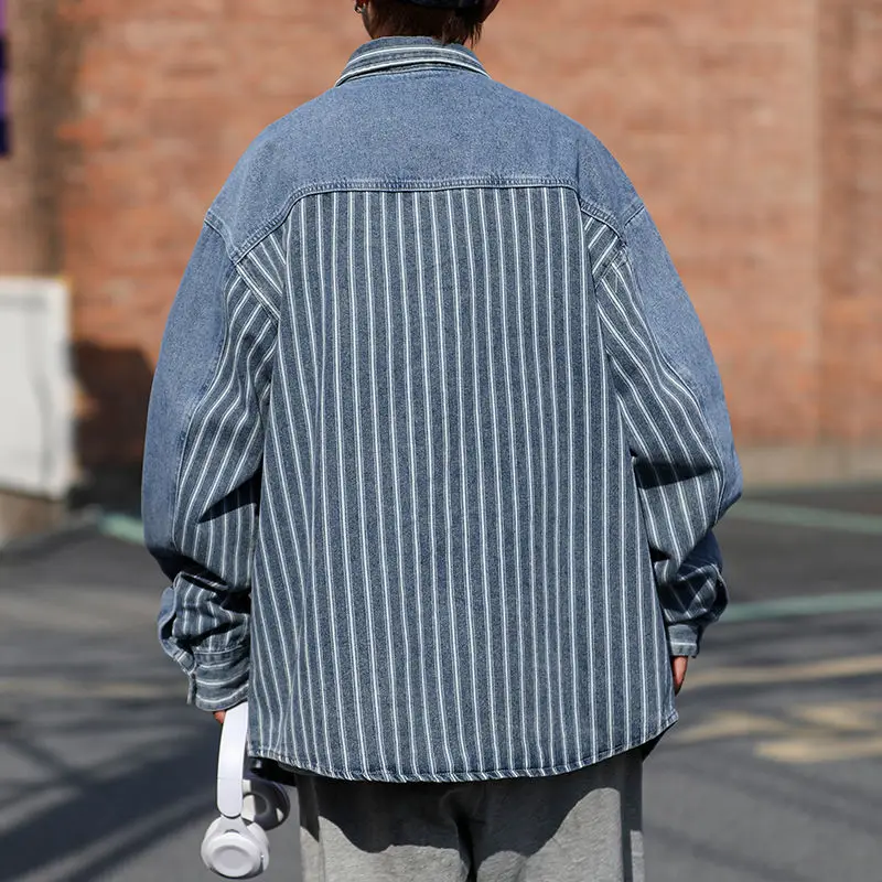 Manteau de Cowboy à rayures pour hommes, vêtements à livraison rapide, Cowgirl à bord du tissu, vestes en Denim amples élastiques de styliste Rock pour hommes