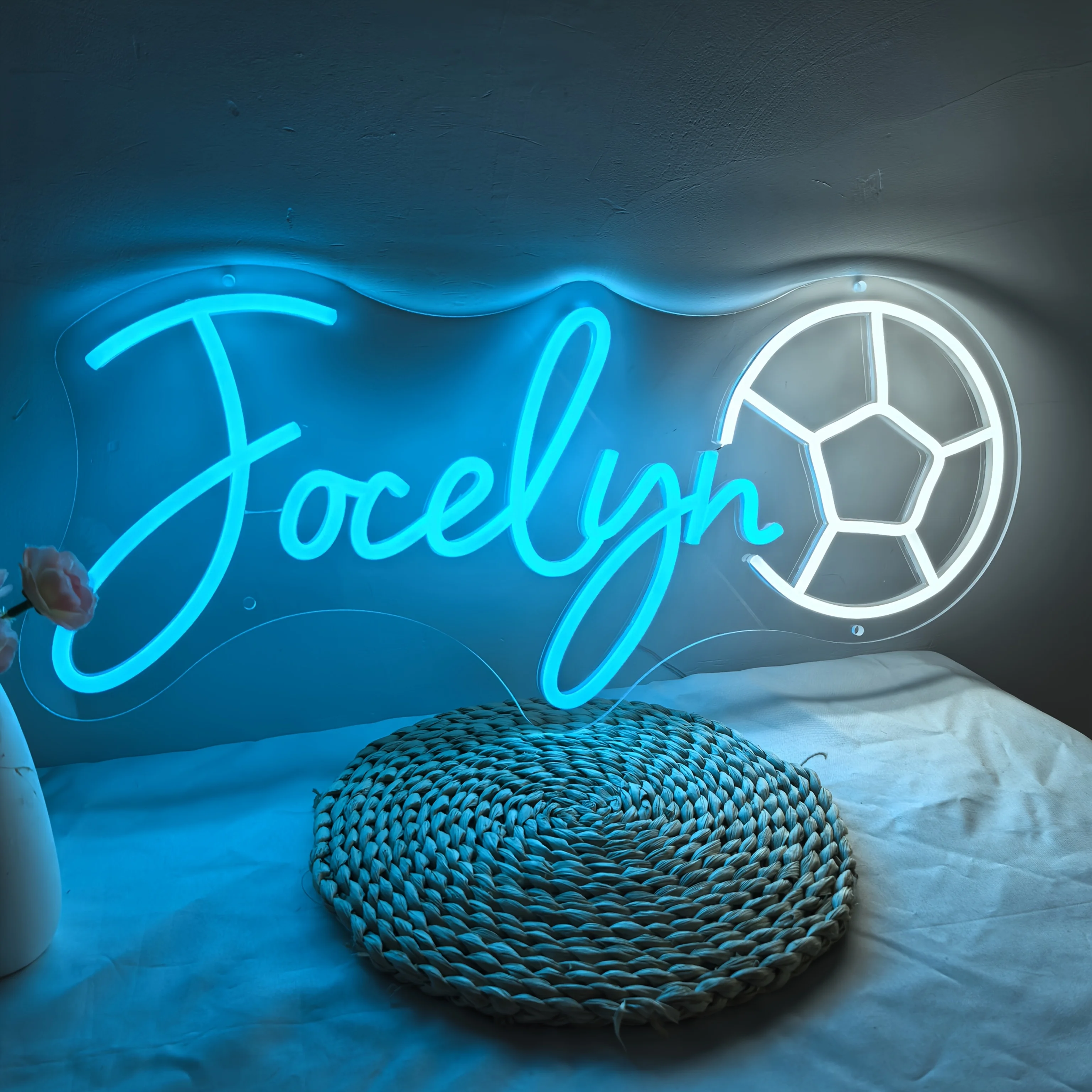

Custom LED Name Neon Sign - Soccer Ball Wall Decor with Personalized Text, for Weddings, Birthdays, Living Room & Bedroom