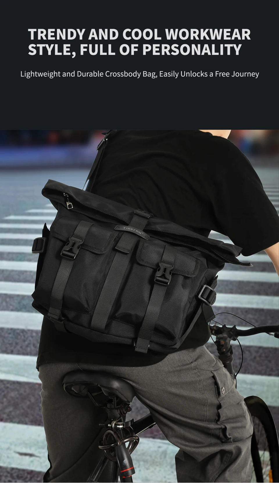 Tigernu, bolsos de mensajero a la moda, bolsos de hombro para hombre, bolso para ordenador portátil de 13,3 pulgadas, bolsos cruzados para exteriores para hombres, bolsos de ciclismo, mensajero para niños