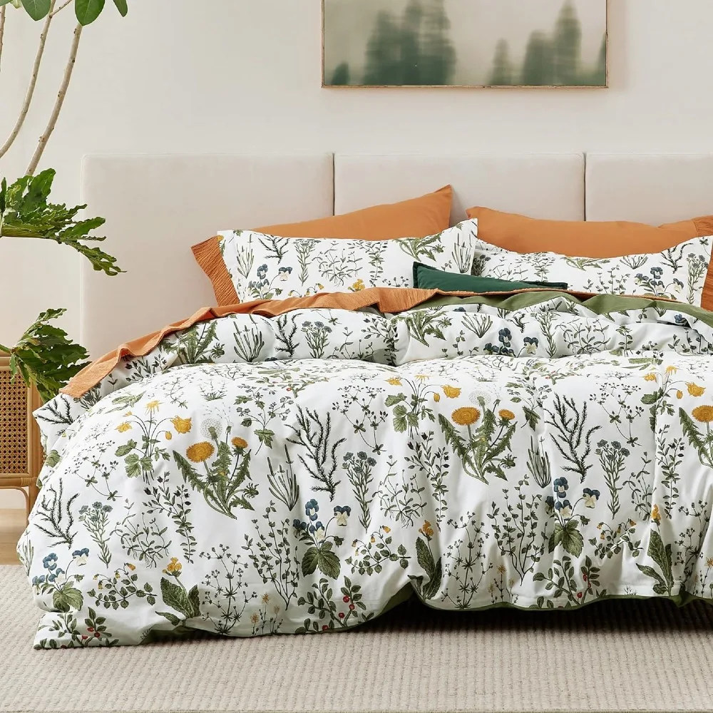 

100% Cotton Reversible Floral King Duvet Cover Set, 3 Pieces Sets with 2 Pillow Shams 20"x36", Duvets Covers