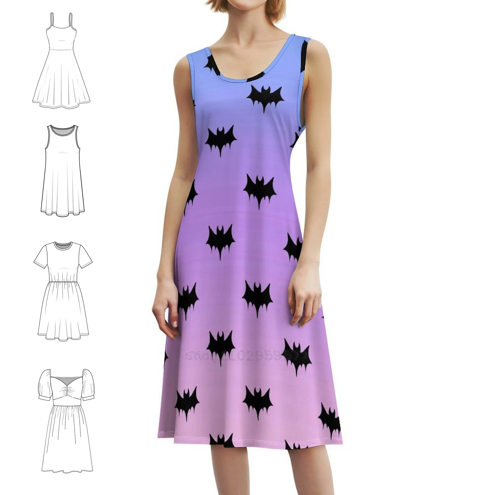 

Pastel Goth Bats ( 1 ) Women's Elegant Party Dress A-Line Dress With Short/Long/Sleeveless Options Pastel Goth Gothic Kawaii