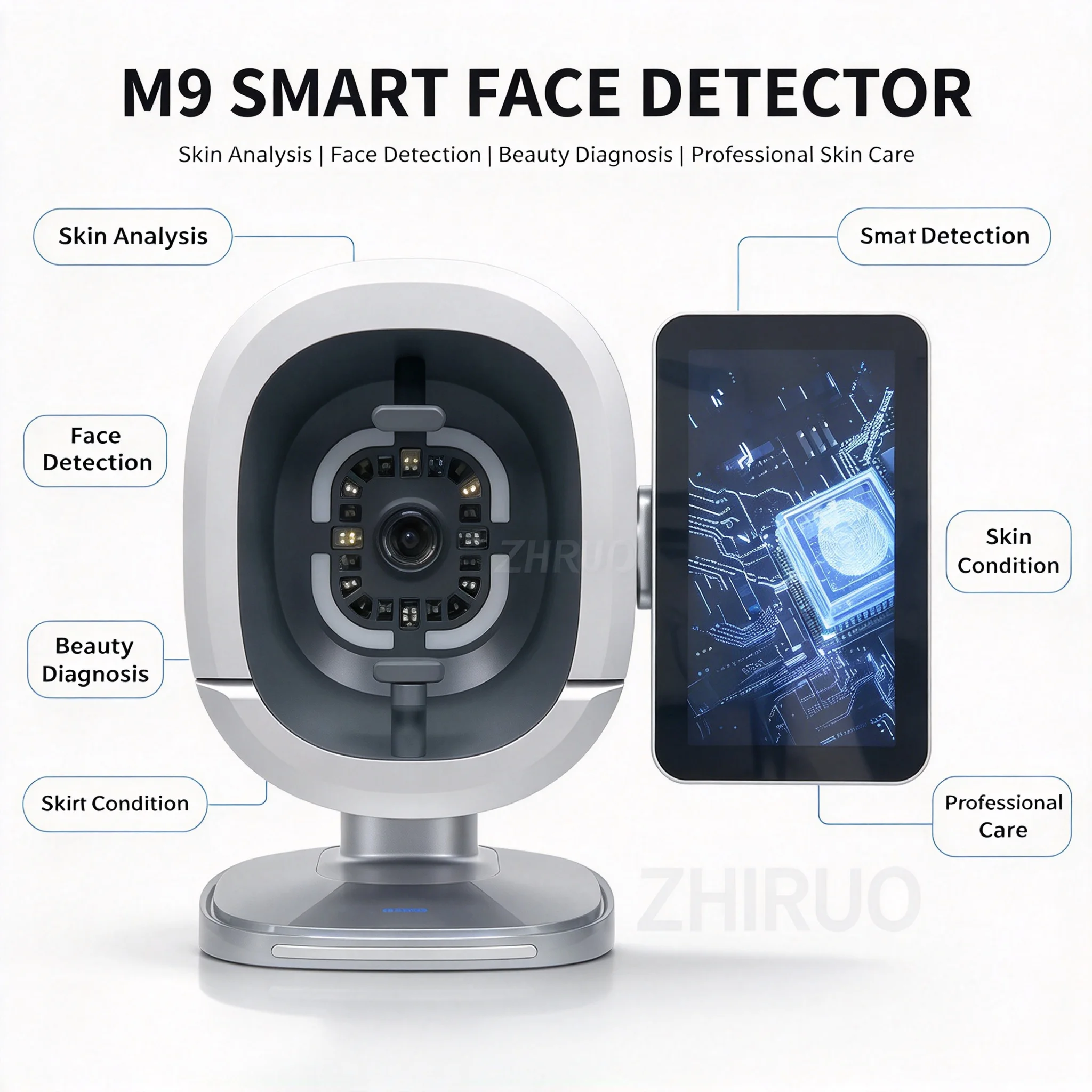 AI Skin Analyzer Machine Face Scanner with WiFi,Auto Face Recognition 10 Skin Problems Detection 3D Analysis 30M Clinical Data