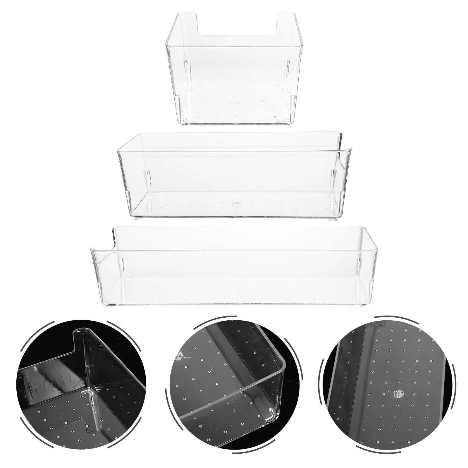 3pcs Storage Box Transparent Pet Lightweight Multifunctional Household Drawer Organizers Small Items Desktop Bathroom