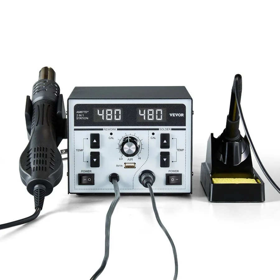 

2in1 Hot Air Rework Soldering Station 820W with Digital Display 5V USB Port