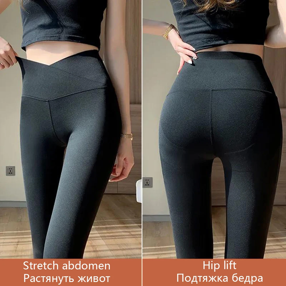 ใหม่ผู้หญิง Sharkskin สีดำ Leggings บางออกกำลังกายยืดเซ็กซี่ฟิตเนส Leggings ขาผอม Slimming Sport Leggings Gym เสื้อผ้า