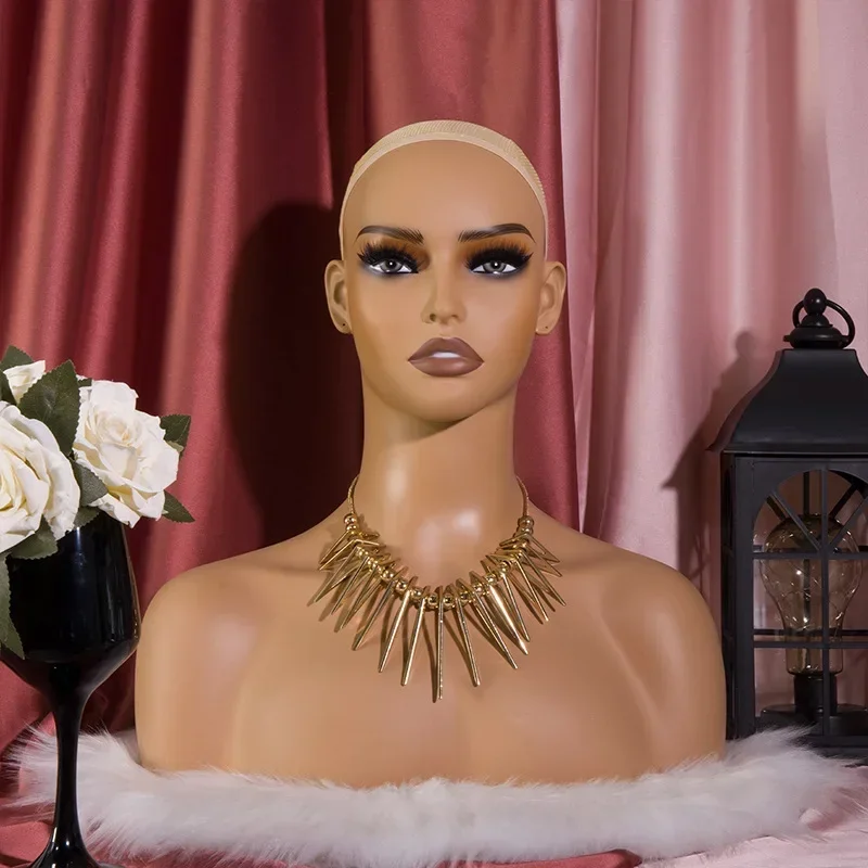 

Realistic Female Wig Display Mannequin Head with Shoulders for Wigs Hats Jewelry Showcase