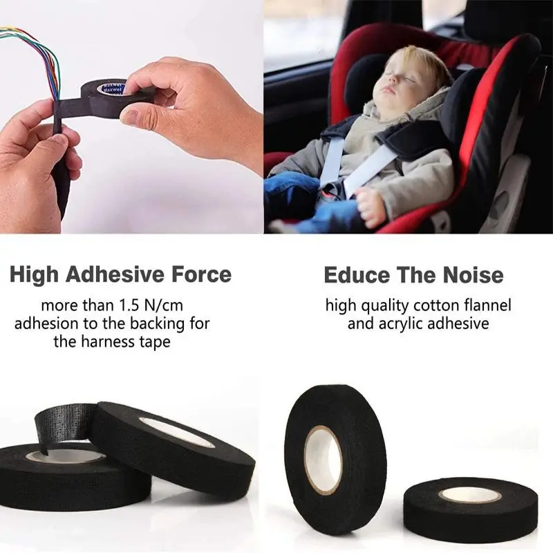 15M* 9MM Heat-resistant Adhesive Cloth Fabric Tape For Automotive Cable Tape Harness Wiring Loom Electrical Heat Tape