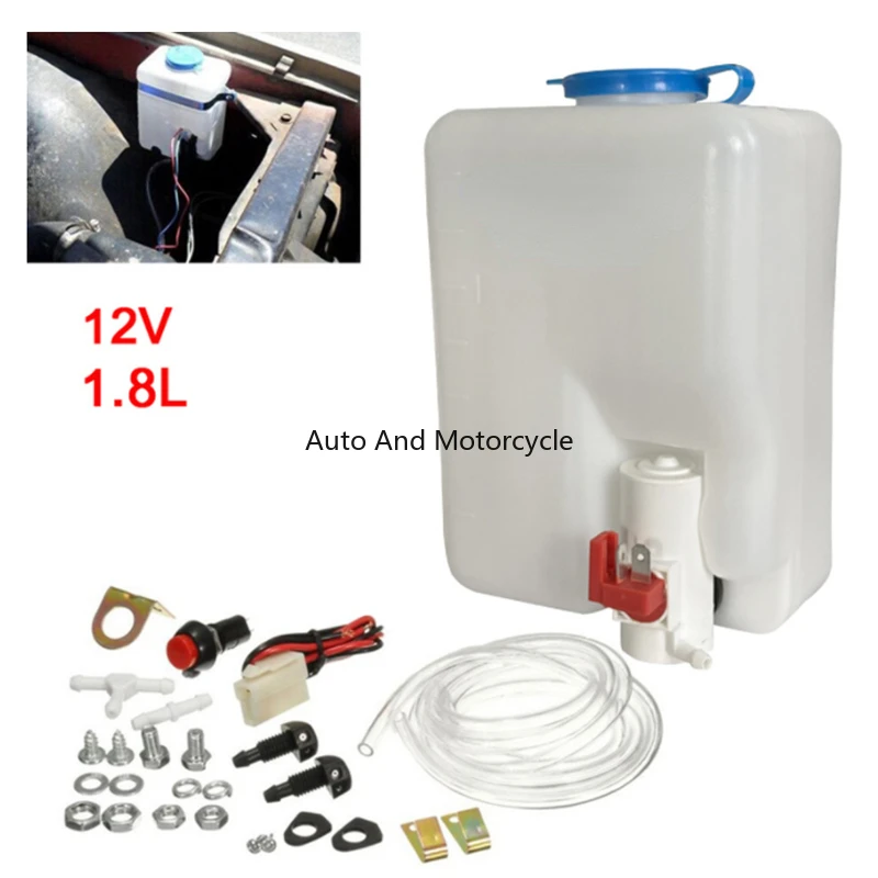 

Car Styling Washer Tank Pump Bottle Kit Universal 12V 1.8L Windshield Wiper Systems Reservoir