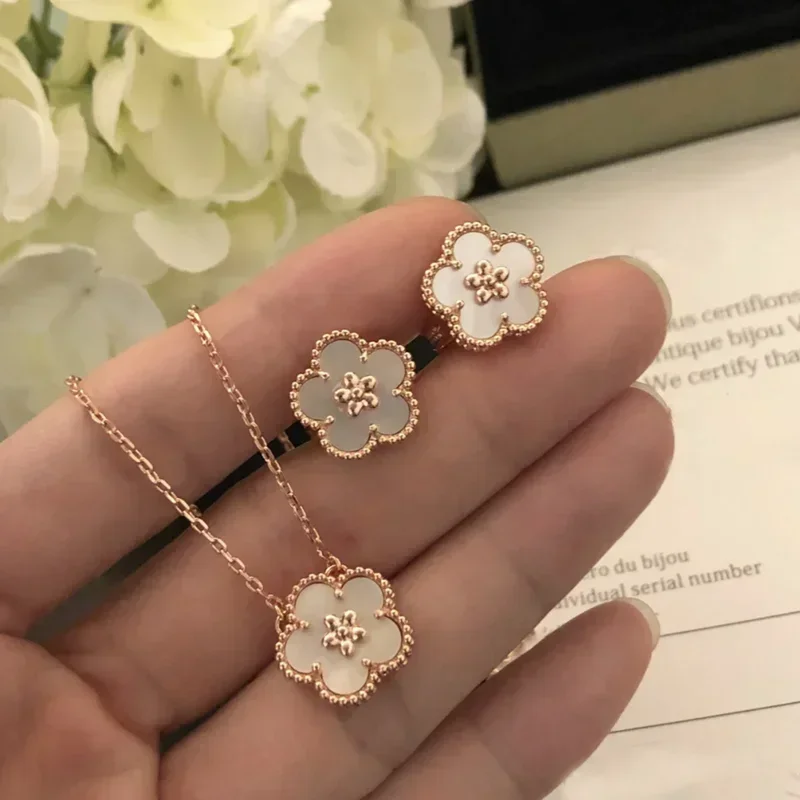 

925 Sterling Silver High Quality Exquisite White Shell Multiflower Earrings Necklace Bracelet Women Morale Luxury Jewelry