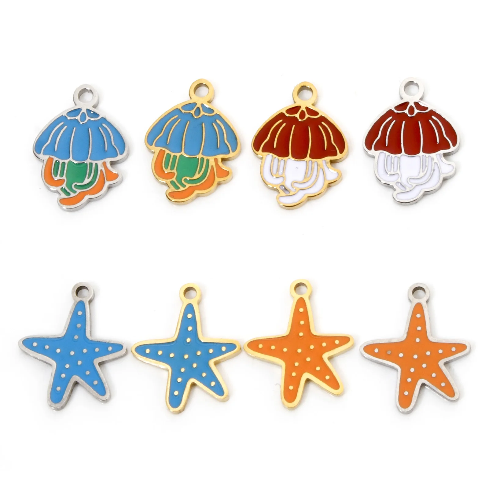 304 Stainless Steel Ocean Jewelry Charms Jellyfish Starfish Enamel For DIY Making Necklace Bracelets Jewelry Findings, 2 Piece