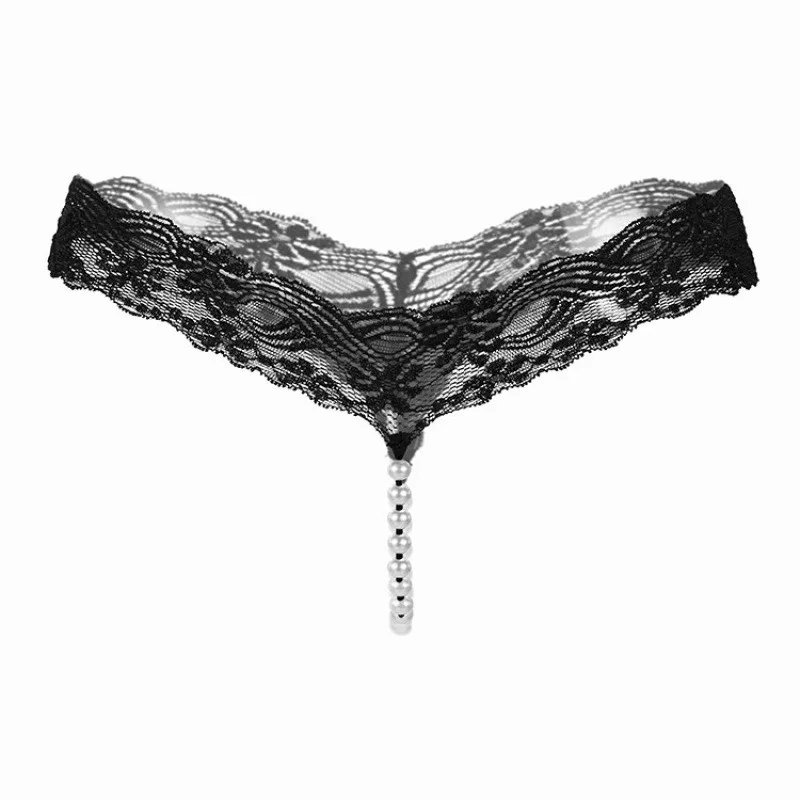 

Ladies' Sexy Lingerie Sexy Pearl Massage Thong Non Detachable Crotch Lace Underwear Transparent Seductive Triangle Pants
