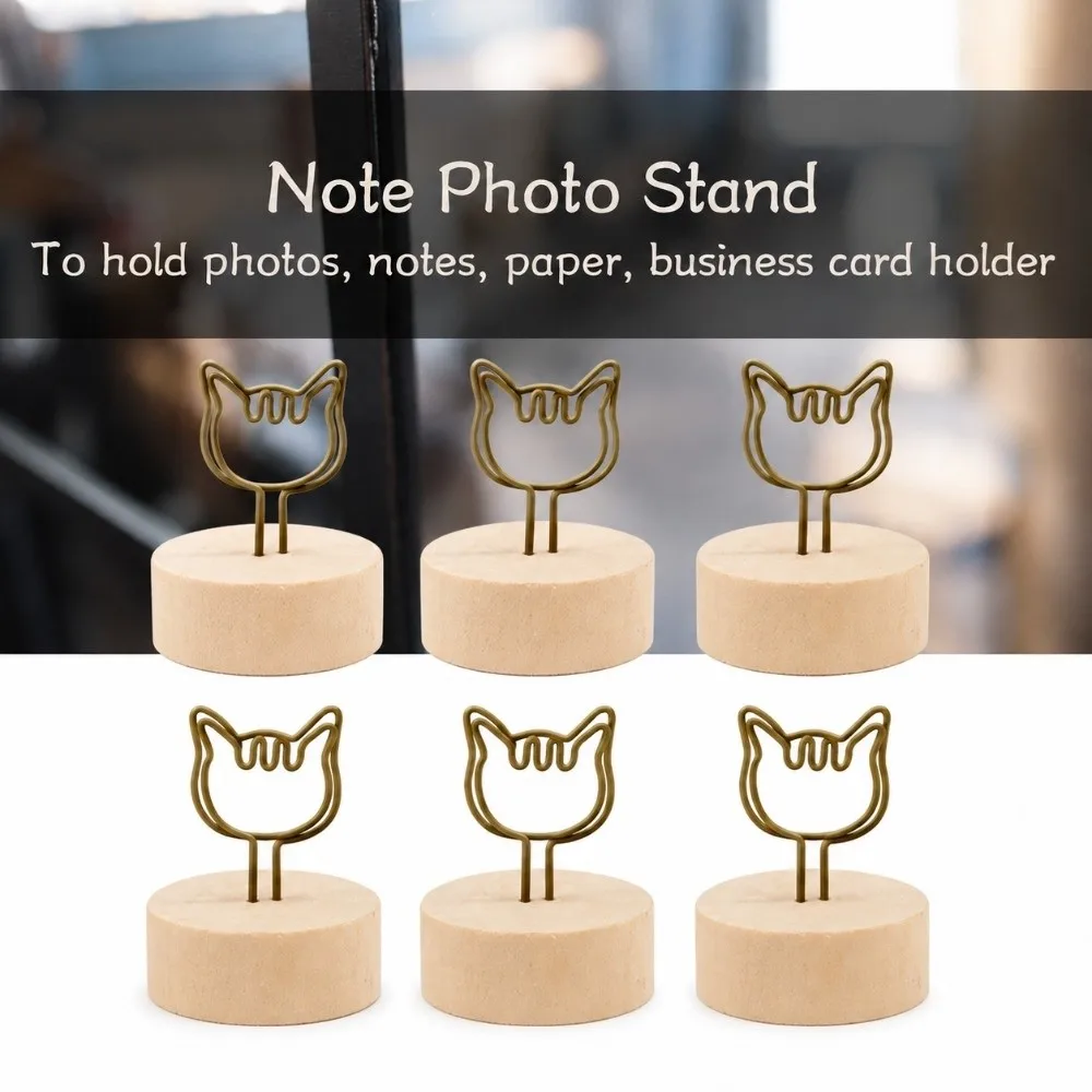 10PCS Cat Shape Wooden Photo Clip Antique Finish Round Log Tabletop Decor Solid Wood Vertical Stand Wood Slice Ornament