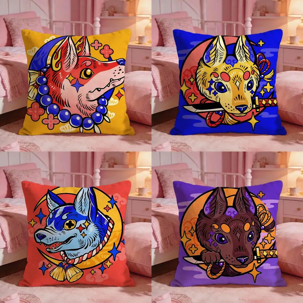 Samurai Wolf Warrior Cushion Cover Premium Comfort Reversible Pillow Cove -Two in One Design for Any Room & Car Interior