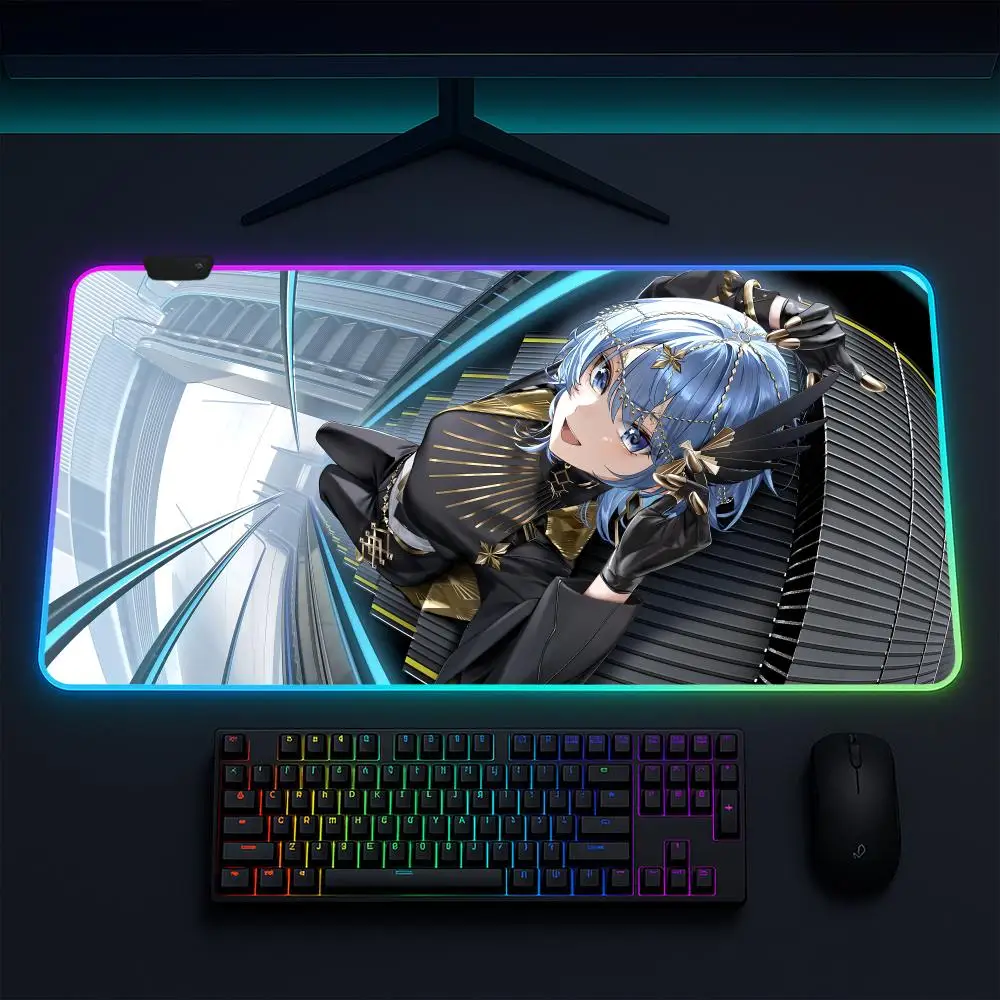 

Suisei Hoshimachi Mouse Pad Anime Gaming Mouse Pad LED Table Pads Backlit Rubber Desktop XXL RGB Desk Mats
