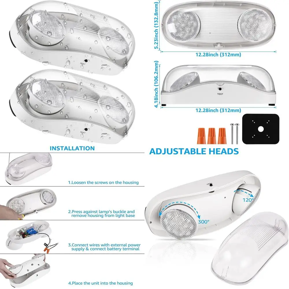 

Emergency LED Exit Light with Battery Backup, Wet Location Rated, Adjustable, UL & cUL Listed, 120/277V, White, Pack of 2