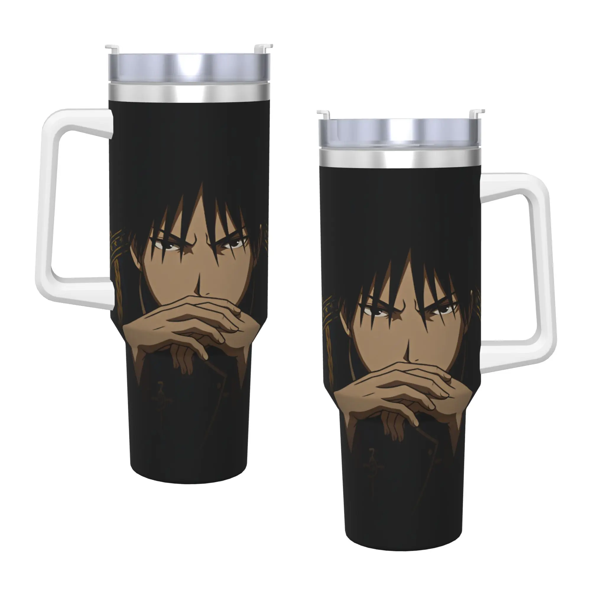 Roy Mustang Stainless Steel Tumbler Fullmetal Alchemists Thermal Cups With Straws and Lid Large Car Mugs Cold Drink Water Bottle