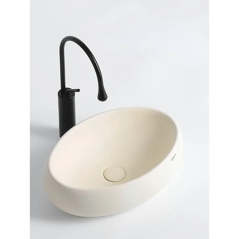 Milk white countertop wash basin oval washbasin household ceramic bathroom balcony art basin