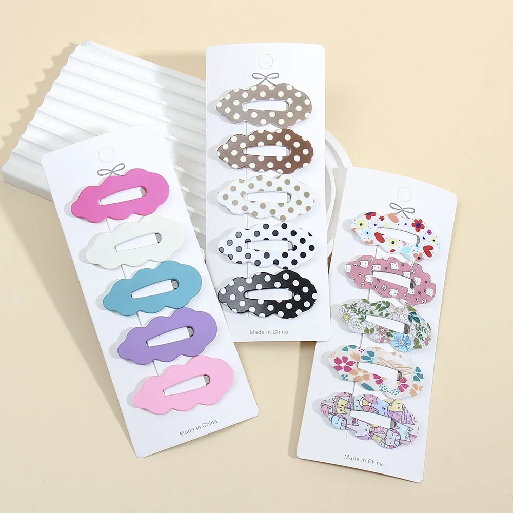 5Pcs/Set INS Fashion Women Girls Cloud BB Clips DIY Solid Color Barrette Printed Flower Point Hairpins Headwear Hair Accessories