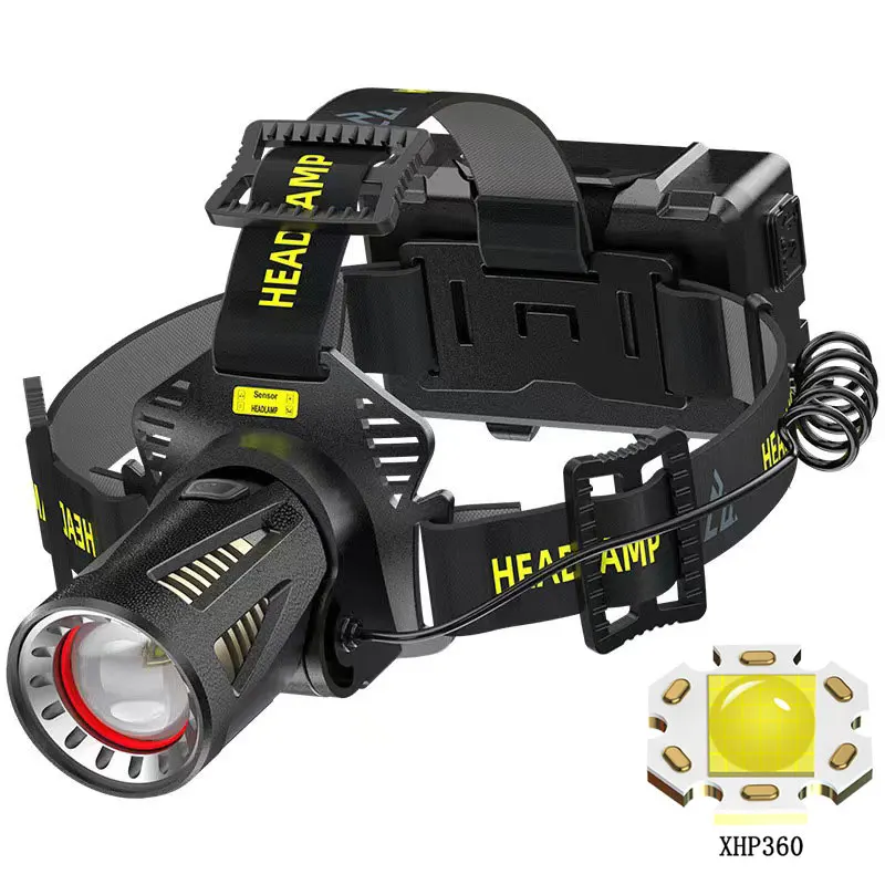 XHP360 high-power headlight Type-C USB charging headlight variable zoom hunting hand light mobile power waterproof camping light