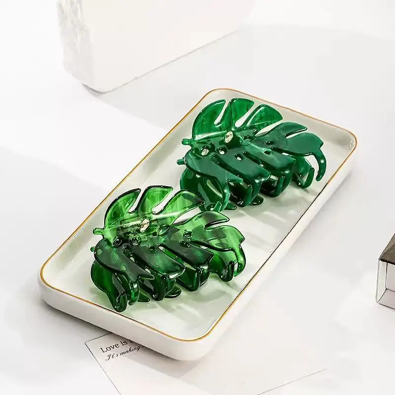 Women's Claw Clip New Hair Grabs Harajuku Hair Accessories Fashion Simple Casual Versatile Acetic Green Leaves Personalized Acid view 2