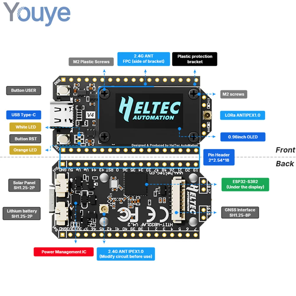 Meshtastic Heltec V4  0.96inch OLED Solar Powered LoRa 32 Dev-Board GPS ESP32 SX1262 WiFi BLE For Arduino IoT Electronic Kit