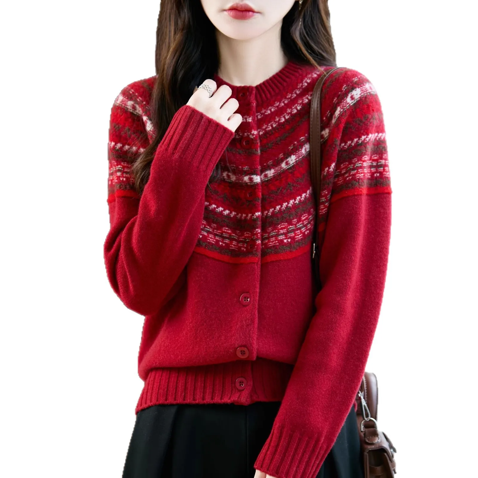 

Женские кардиганы, свитер, толстый теплый 100% шерсть, осенне-зимние пуловеры, свободные однобортные корейские модные вязаные джемперы с круглым вырезом