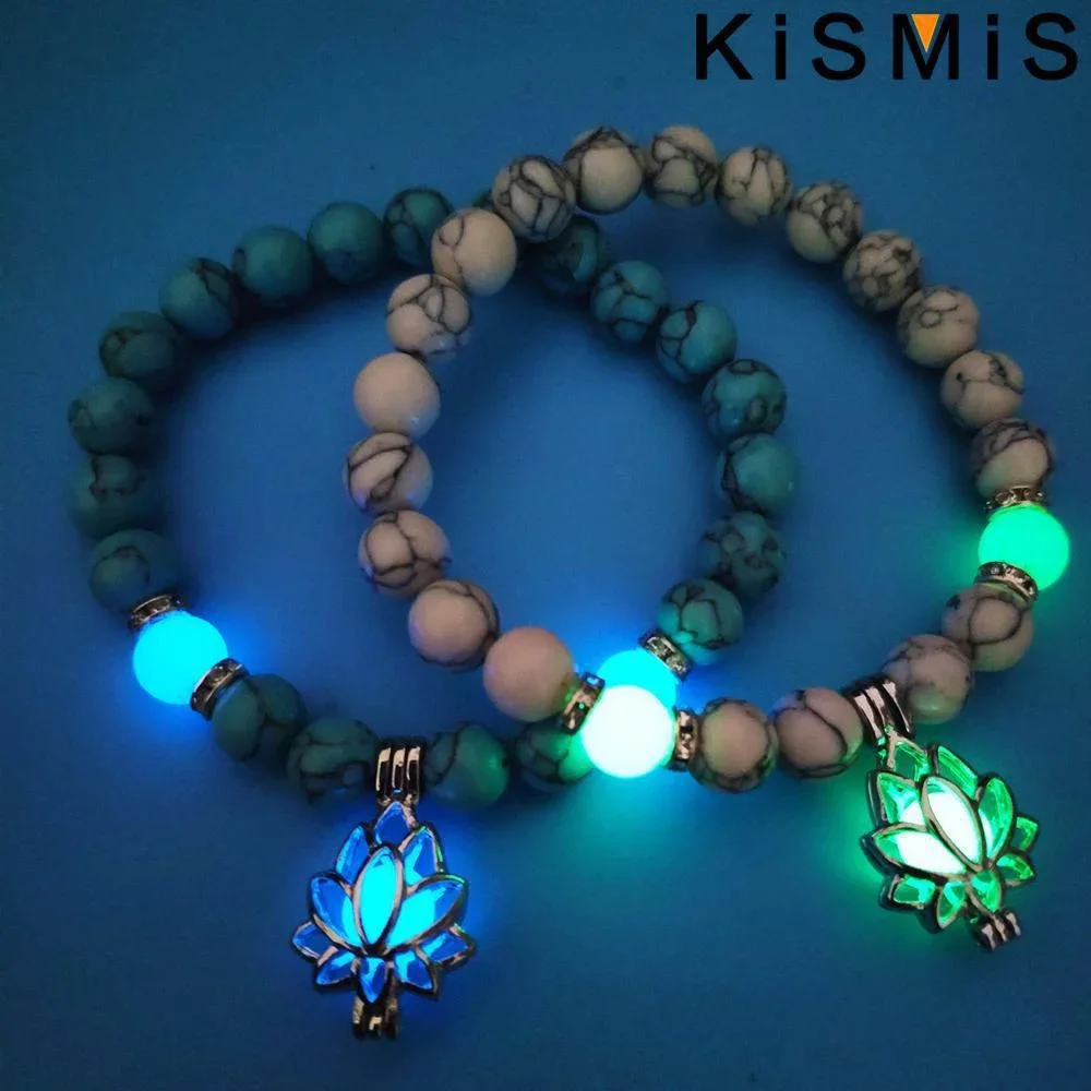 KISMIS 1pc Natural Stone Fluorescent Bracelet - Unisex Charm Bead Bracelet, Chakra Healing Jewelry for Balancing Energy