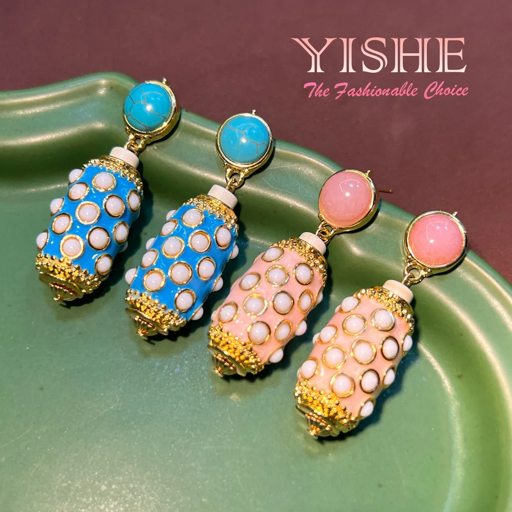 Medieval glazed earrings, turquoise rouge powder gemstone vintage original design high-end earrings batch