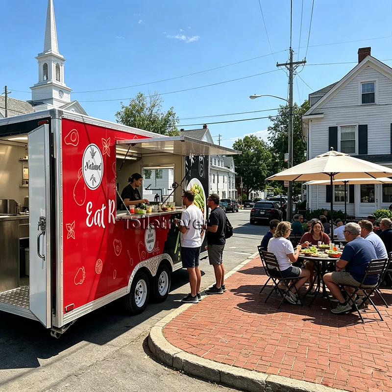 Outdoor Street Food Van Trailer Burger Fast Food Truck Pizza Hot Dog Mobile Food Trailer with Seating