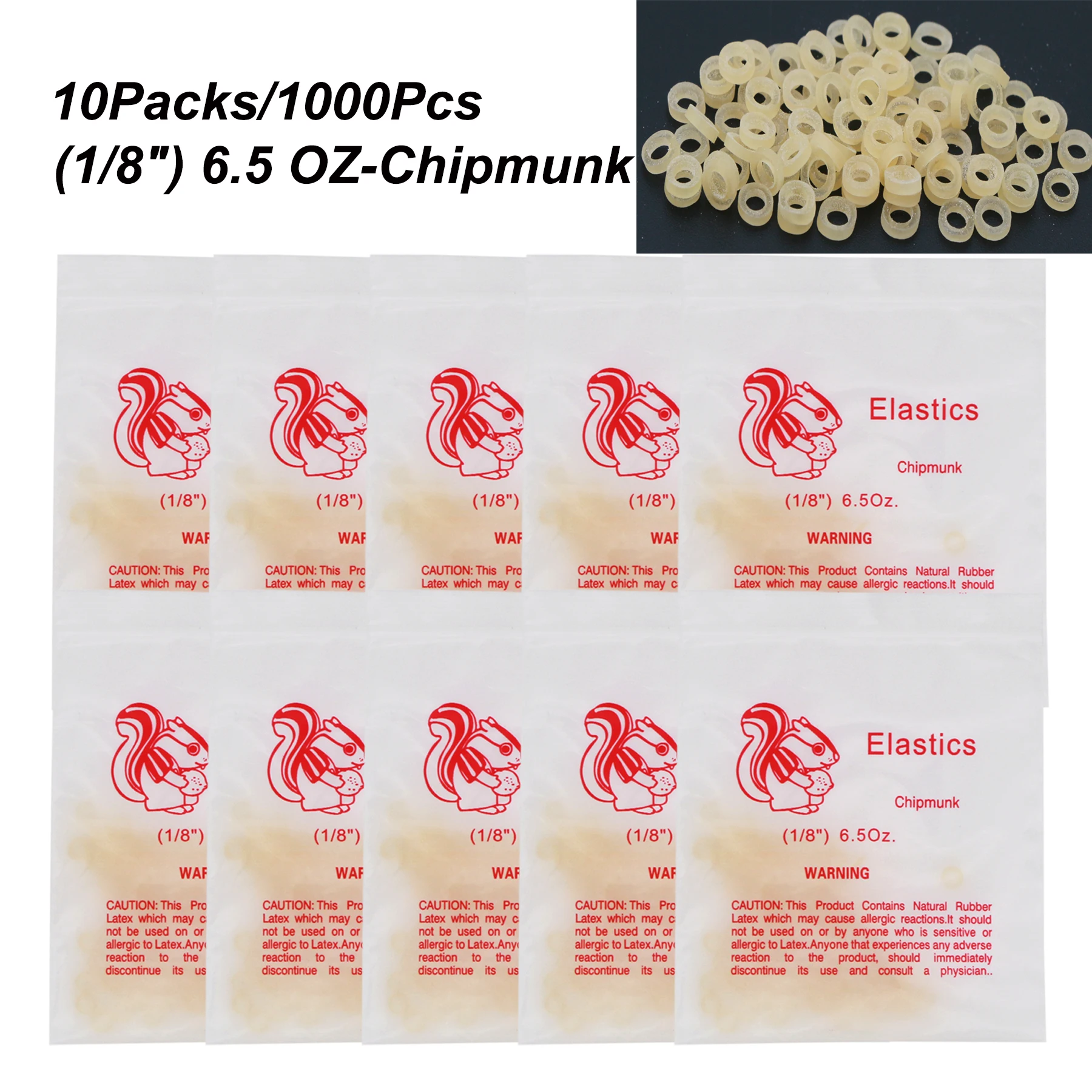 10Bags/1000Pcs Dental Orthodontic Elastics Latex Rubber Bands Use For Brackets Braces 1/8'' Chipmunk 6.5OZ