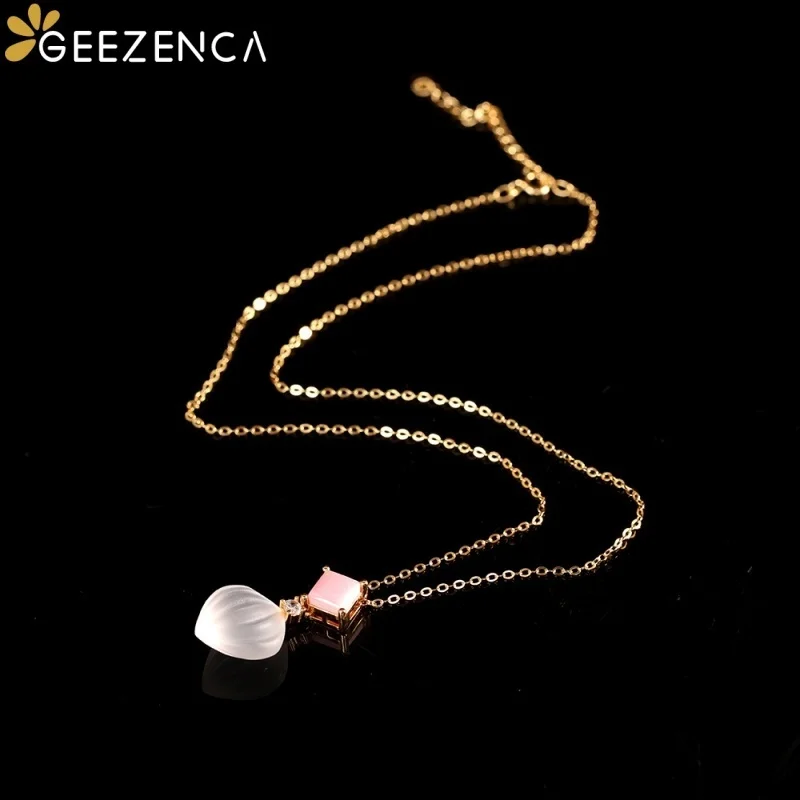 GEEZENCA 925 Silver 18K Gold Plated White Crystal Square Water Drop Jewelry Sets With Pendant Necklace And Earrings For Womens