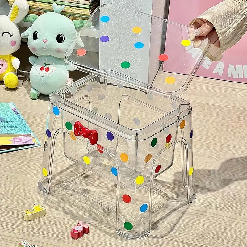 Storage stool, transparent storage stool, shoe changing stool at home, small bench storage bucket can be stacked in the living