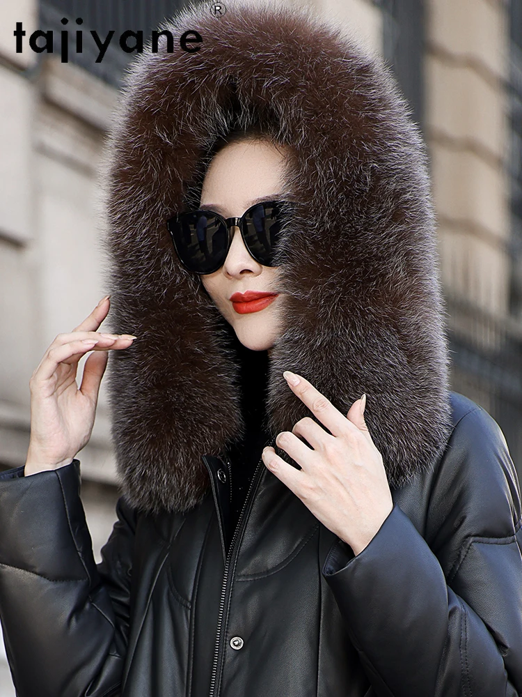 TAJIYANE Vera pelle di pecora Piumino d'oca Donna di lusso Collo in pelliccia di volpe Piumino Giacche in vera pelle 2025 Abbigliamento donna 